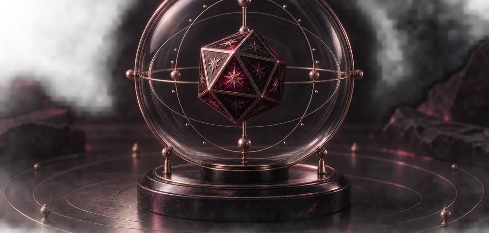 Polyhedral die inside a transparent sphere with precise calibration rings